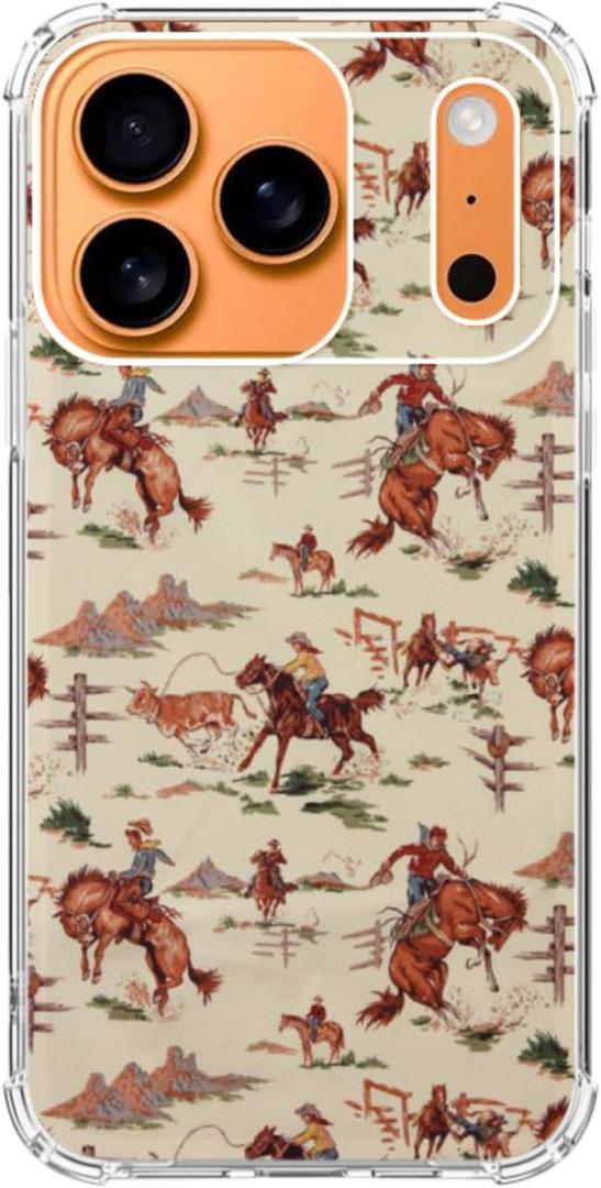 Vintage Cowboy Phone Case for iPhone 17 Pro, Western Horse Cover for iPhone 17 Pro, Soft TPU Bumper Cover Case