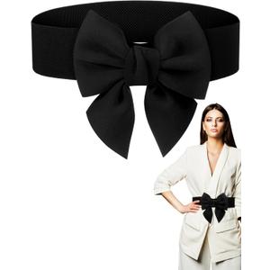 Geyoga Women Bow Belt Elastic Waist Belt Bowknot Stretchy Corset Dress Sash 2.4'' Wide (Large, Black)