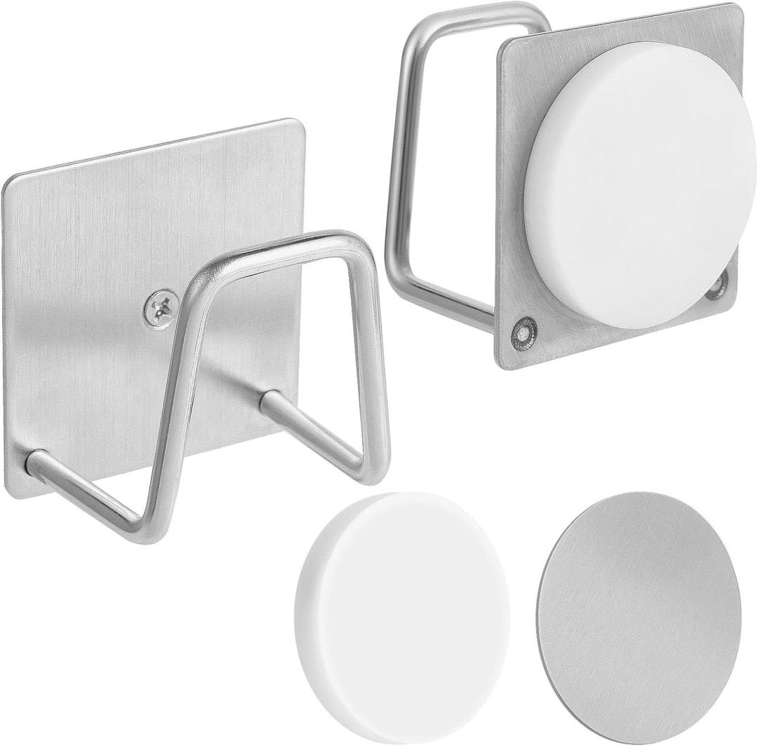 Magnetic Sponge Holder for Kitchen Sink,1 Pcs Strong Magnetic Stainless Steel Rack Stand, Kitchen Accessories, Dish Sponge Organizer, Scrubber Caddy, with Extra Magnets and Metal Plates