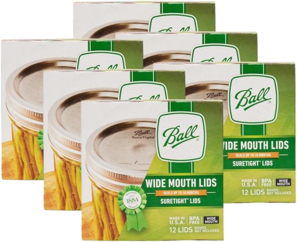Ball Mason Jar Lids, Wide Mouth, 12 CT (Pack of 6)