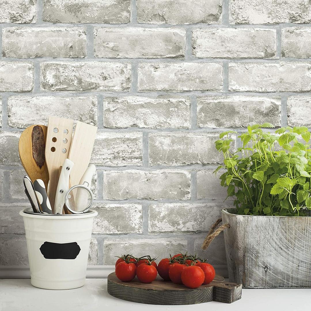 RoomMates RMK11805WP Gray and Taupe Brick Peel and Stick Wallpaper