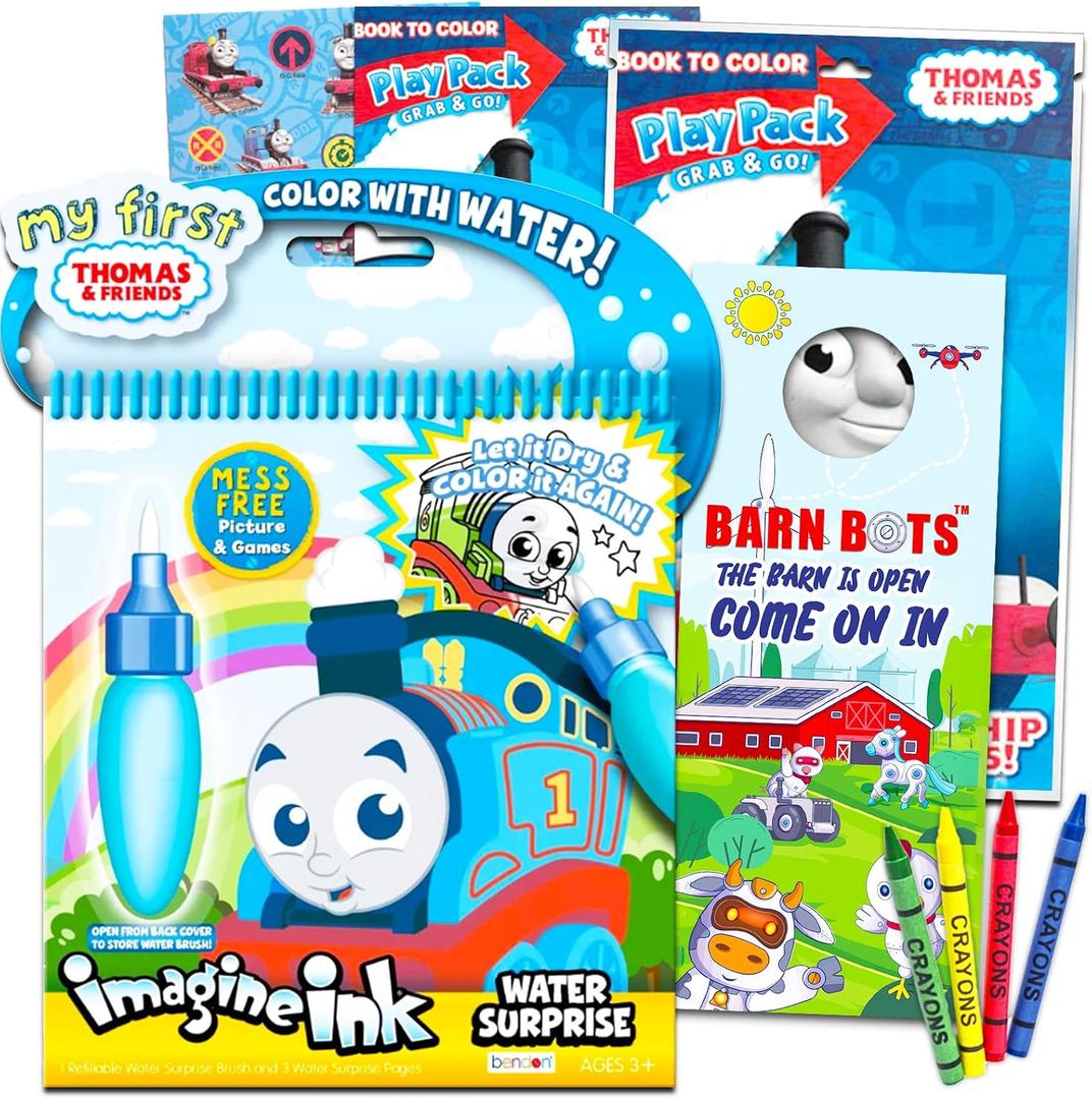 Thomas the Train Paint With Water Set for Kids Toddlers Bundle ~ Reusable Mess Free Imagine Ink Book with Water Surprise Brush, Mini Coloring Book, Stickers (Thomas and Friends Water Painting Kit)