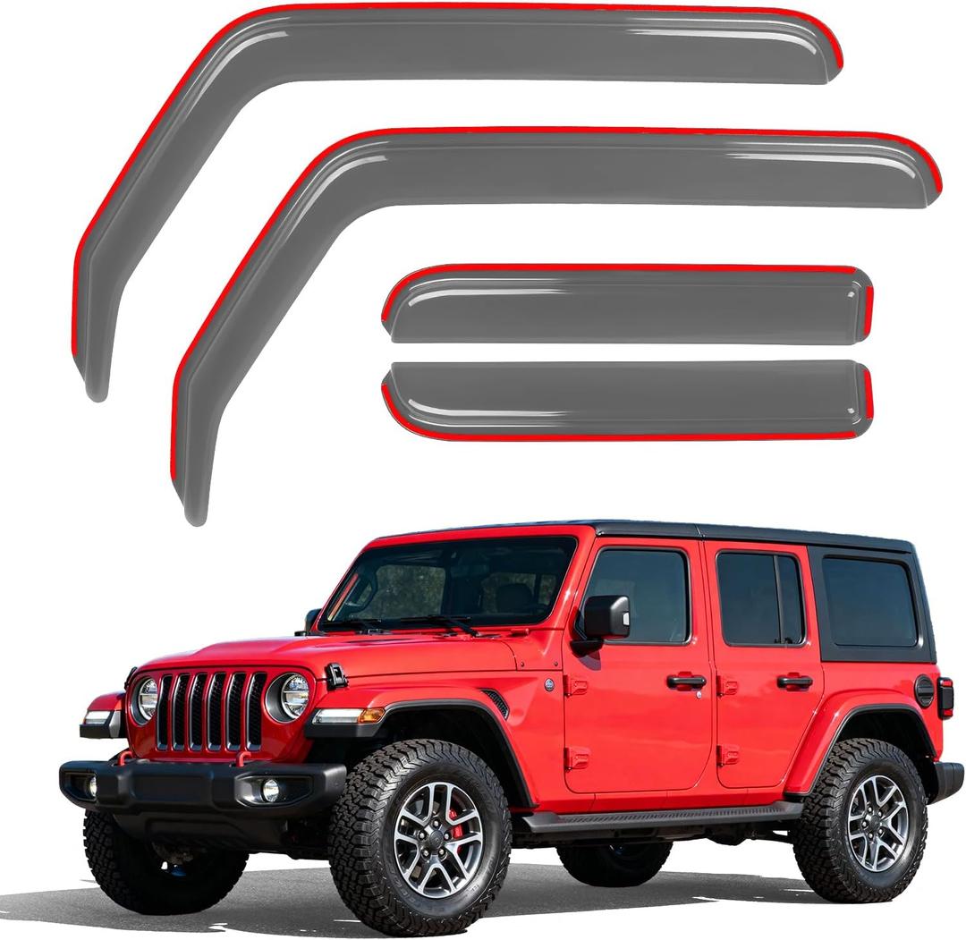 in-Channel Window Rain Guards for 2018-2025 Jeep Wrangler JL4-Door/Unlimited& 2020-2025 Jeep Gladiator, Window Deflectors Window Visors for 2025 Jeep Wrangler JL Accessories, 4 pcs