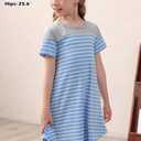 GORLYA Girls Casual Striped Dress Soft Short Sleeve Loose Round Neck Midi T-Shirt Dress for 6-14Y (Blue)