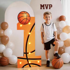 Basketball Birthday Party Decorations Marquee Numbers 3 Feet Tall Large Light up First 1st Sports Theme Party Decor for Boys Pre Cut Number 1 with Basketball Cardboard Cutout