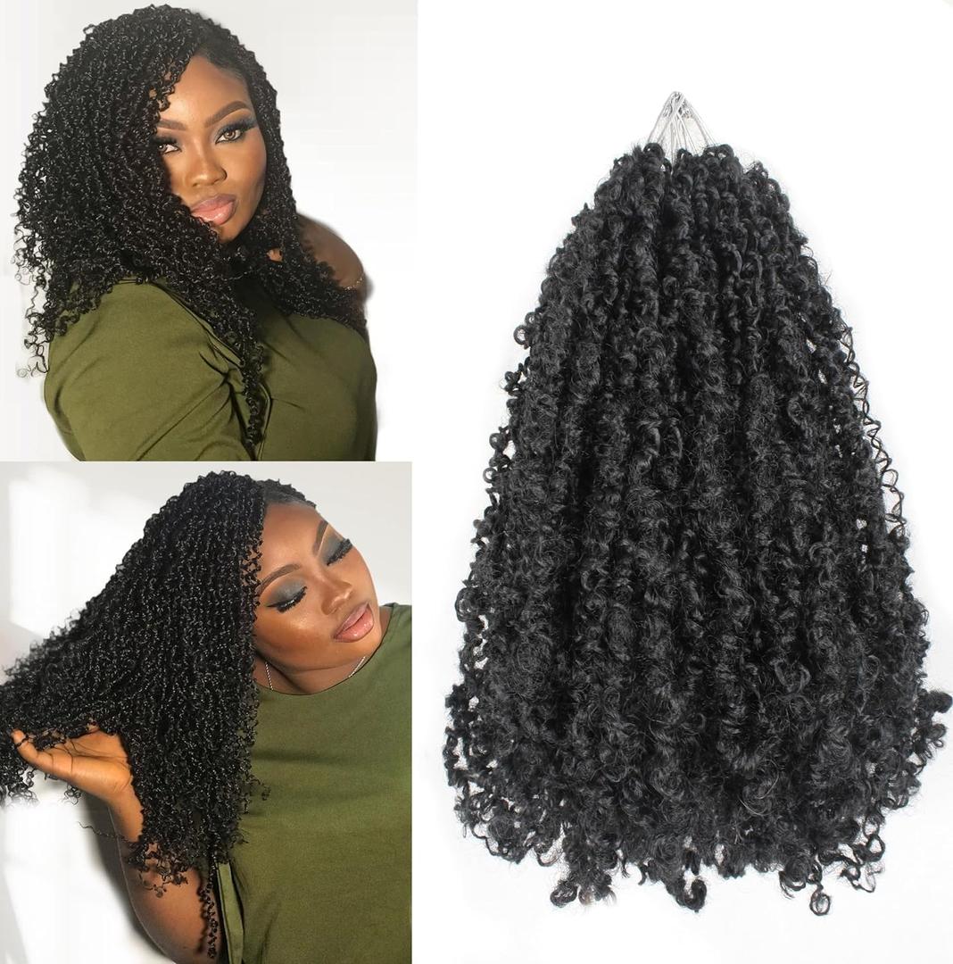 Yanky Twist Crochet Hair 16 Inch 9 Packs Pre Looped Mini Twist Yankee Twist Micro Yaki Twist Synthetic Curly Crochet Hair Extensions For Black Women (1B, 16 Inch)