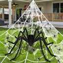 Nirohee Giant Halloween Decorations Outdoor Set,197" Triangle Spider Web with 59" Giant Spiders,86 Sqft Stretchy Spider Web,20 Fake Spiders,Halloween Party Decorations for Yard Haunted House Decor
