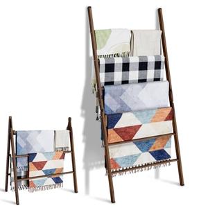 Delywh 6-Tier Wide Double Blanket Ladder Wood, Rustic Decorative Towel Rack for Big Blanket, Towel, Quilt, Clothes, Freestanding Blanket Holder Towel Ladder Decor Stand for Living Room, Bedroom, Brown