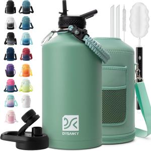 1 Gallon Water Bottle Insulated | Thickened Stainless Steel Vacuum Metal Water Jug | Portable Sports Large for Gym and Hiking with Straw, Carrier Bag, Handle Strap | BPA-Free 128 oz (Verdant)