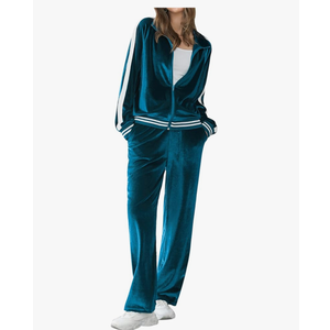 Ekouaer Women's Velvet Velor Tracksuits 2 Piece Lounge Outfits Zip Up Sweatshirt and Sweatpants with Pockets S