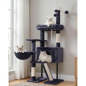 Gitelsnour Cat Tree for Indoor Cats, Cat Tower with Scratching Post for Small Cats and Kittens, Cat House with Removable Top Platform and Fluffy Balls, Hanging Cat Basket, Smoky Gray GCT006SG (49.2 inches)