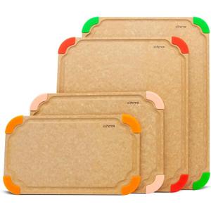 Elihome Cutting Wise 4pcs Kitchen Cutting Board Set, Non Slip Feet, Color Coded with Food Icon, Natural Wood Fiber, Dishwasher Safe, Eco-Friendly, Juice Grooves,Non Porous, BPA Free, Made in USA