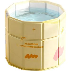 Portable Bathtub for Adult 29.5"x31.5" Collapsible Cold Plunge Bathtub Foldable No Installation Ice Bath Tub for Shower Stall, Bathroom Hot SPA Soaking Standing Tub (Champagne)