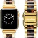 Wearlizer Tortoise Resin Compatible with Apple Watch Bands 38/40/41/42mm Womens, Wristbands Gold Stainless Steel Replacement Classic Strap Metal iWatch Series 11 10 9 8 7 6 5 4 3 SE/Ultra 3 2 1
