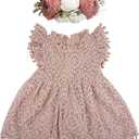 BGFKS Baby Girl Tutu Dress Elegant Lace Pom Pom Flutter Sleeve with Flower Headband Set, 80