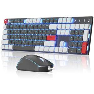 MageGee Wired Mechanical Keyboard and Mouse Combo, Low Profile Red Switches Office Gaming Keyboard Mouse Set, 104 Ice Blue Backlit USB-C Keyboard for Desktop/Laptop/Mac/Win