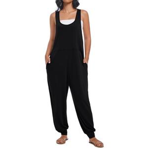 Nfsion Women's Casual Loose Sleeveless Jumpsuits Harem Long Pants Romper Overalls with Pockets Summer Trendy Outfits, Medium Black