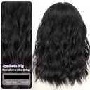 AISI HAIR 14 Inch Natural Black Wigs for Women - Shoulder Length Wave Wig with Pre-Cut Lace Hairline, Middle Part Natural Wavy Bob Synthetic Heat Resistant Fiber for Daily and Party