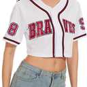 Womens Cropped 98 Baseball Jersey Button Down V-Neck Country Vintage Jersey Casual Sports Softball Shirt White L