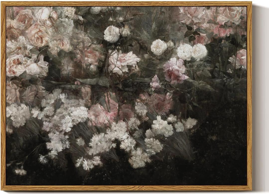 InSimSea Framed Canvas Wall Art Vintage Decor, Home Decor Garden in May Flower Wall Art Aesthetic Rustic Decoration for Bedroom Living Room Bathroom, 12"x16"