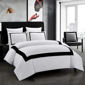 OSVINO Hotel Duvet Cover Set Queen Size 3Pcs Microfiber Black Line Pattern Bedding Collection Ultra Soft Breathable Duvet Cover with Pillowcases (Queen(90"x90"))