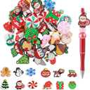 BrightRow 120 Pcs Silicone Focal Beads Bulk Santa Snowman Tree Wreath Gingerbread Man Festive Elements Beads for Pen Holders Keychains Bracelets DIY Crafts, Silicone Handmade Gifts
