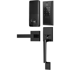 Smart Lock with Front Door Handle Set, Front Door Lock Set, Keyless Entry Door Lock, Fingerprint Electronic Keypad Deadbolt, via Bluetooth App/WiFi(Need Gateway) Control, Matte Black