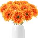 12pcs Artificial Gerbera Daisies 17.7 Orange Fake Daisy Flowers Faux Silk Flowers with Stems for Wedding Home Kitchen Party Garden Indoor Decoration(Orange)