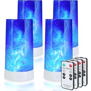 LED Flame Light USB Rechargeable Flameless Candle with Remote Blue | 4 Modes Flickering Blue Calm Atmosphere Faux Candle Timer Gravity Sensing Magnetic Base Dimmable Waterproof Indoor Outdoor