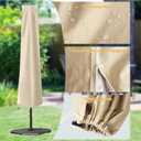 OKPOW Umbrella Cover 420D Oxford Fabric Patio Umbrella Covers Waterproof with Zip, for 9ft to 12ft Garden Outdoor Umbrella (Beige)