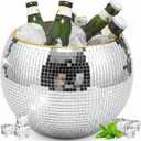 9.8 Inch Disco Ball Ice Bucket, Mirror Silver Cooler for Wine, Beer & Champagne, Perfect Retro Party Accessory