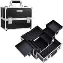 FRENESSA Makeup Train Case Makeup Case 11.8 Inch Large Cosmetic Box Organizer Travel Storage Professional Make Up Train Carrying Case with 6 Trays Locking Hard Vanity Storage Black