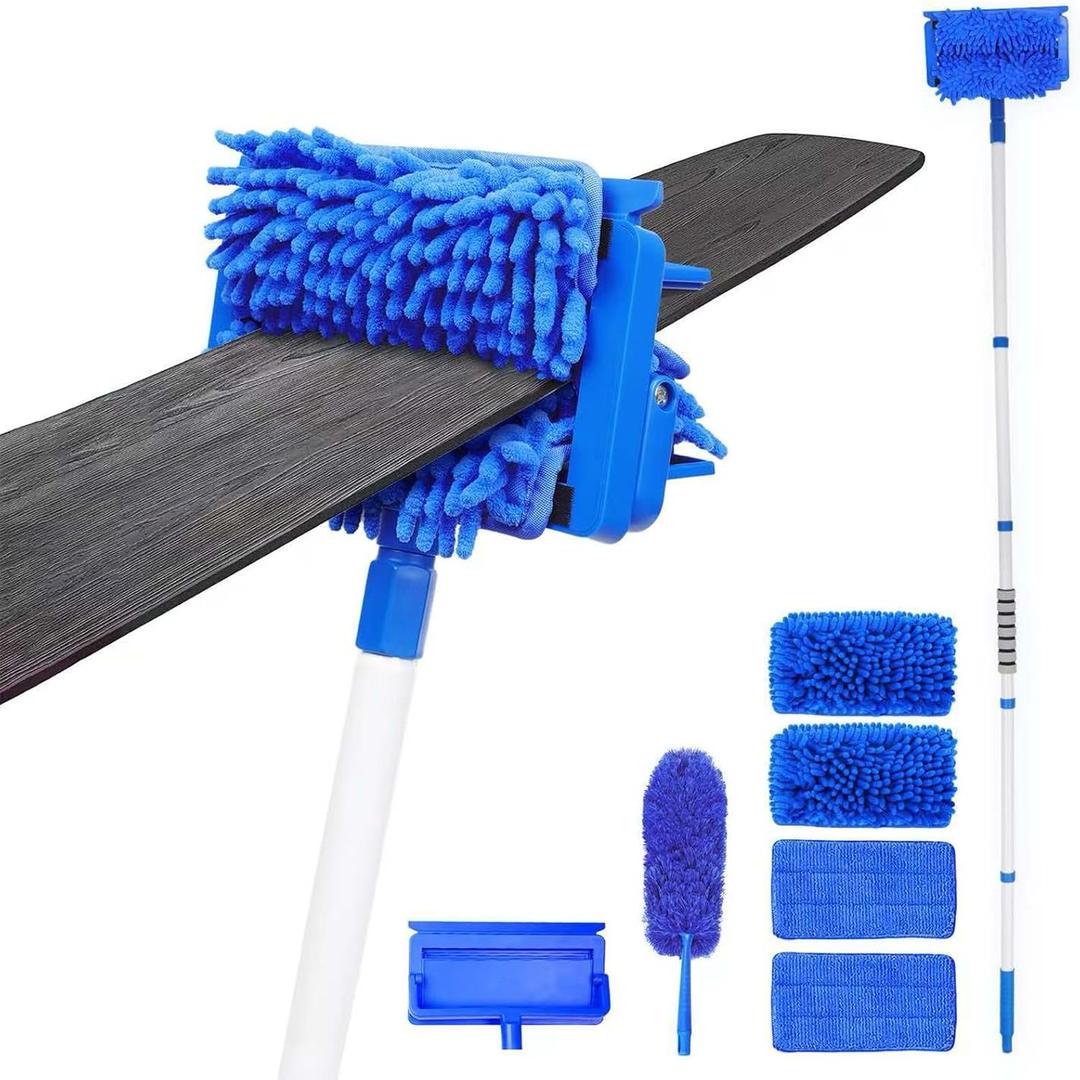 Ceiling Fan Cleaner Duster with 72" Extension Pole & 4 Reusable Pads, High Ceiling Fan Blade Cleaning Tool, Flexible Microfiber Duster for Baseboard,Blinds,Cobwebs,Floor, -Lightweight & Washable