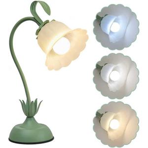 Tulip Flower Table Lamp, 3 Color Temperature Flexible Gooseneck Cute Small Desk Lamp for Bedroom, Vintage Nightstand Bedside Lamps for Living Room, Dorm, Office, Home Decor (Tulip Green)