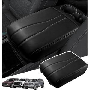 Center Console Armrest Cover Compatible with2024-2026 Chevy Traverse/2024-2026 GMC Acadia/2025-2026 Buick Enclave Interior Accessories, Leather Middle Console Lid Pad Protector Grey Lines