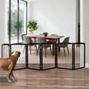 ZJSF Freestanding Foldable Dog Gate for House Extra Wide Wooden Black Indoor Puppy Gate Stairs Dog Gates Doorways Tall Pet Gate 6 Panels Fence