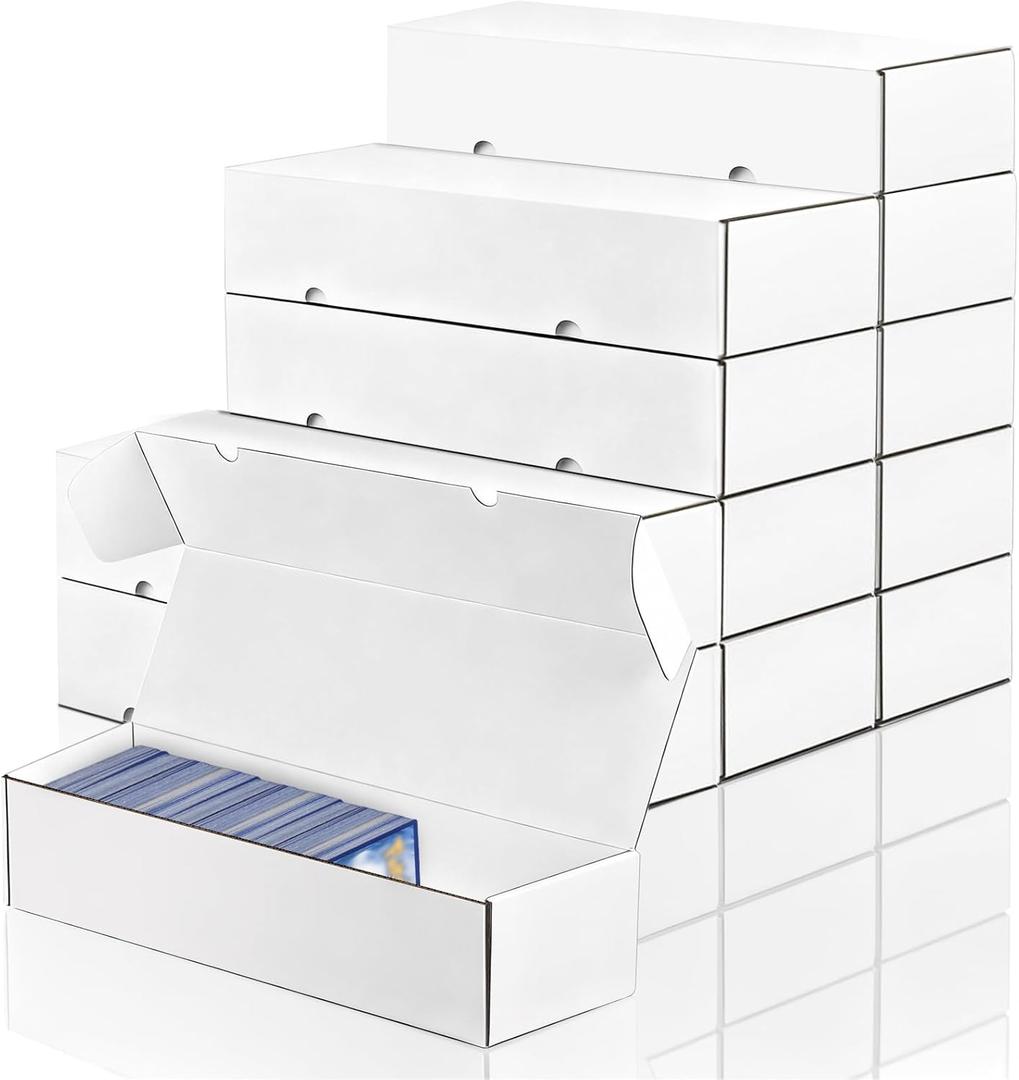 12-Pack 1100 Count Trading Card Storage Box, White Corrugated Cardboard Storage Box, Sports Trading Card Boxes for TCG, Mtg Sports, Gaming Cards Collection