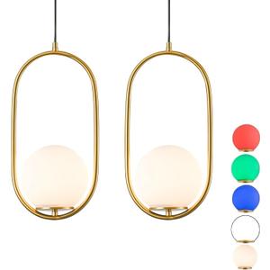 Battery Operated Chandelier Lights Set of 2 Rechargeable Indoor Pendant Light No WiringHanging Light Fixture with Remote Control Dimmable for Dining Room Kitchen Bedroom Living Room (Gold)