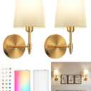 Ouyulong Battery Operated Wall Sconces Set of 2, Wireless Rechargeable Dimmable Wall Light with 15000mAh RGB Bulb and Remote for Bedroom