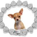 Silver Dog Chain Collar, Heart Style Bling Diamond Cuban Link Dog Collars Glitter Chain Rhinestone Puppy Necklace for for XXS XS Small Medium Pet Dogs Cats, 10-Inch (10 inch(Max Neck 9"))