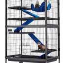HABUTWAY 50''H Metal Small Animal Cages, Rolling Chinchilla Cage with Removable Ramps, Lagre Critter Nation Cage for Chinchillas/Guinea Pigs/Rabbit, Ferret Cages with Hammock & 5 Tiers, Black (31.5"L x 20.5"W x 50.4"H)