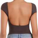 Sunzel Open Back Tops for Women Sexy Going Out Top Double Lined Backless Shirt Y2K Crop Basic Tee Shirts for Casual Workout (Brown, L)