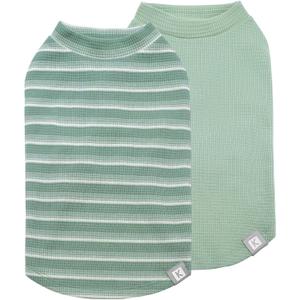 KYEESE 2Pack Waffle Dog Shirts, Lightweight Sleeveless Dog T Shirts for Small Medium Dogs Boy Girl, Breathable Pet Vest Comfortable Tank Top Soft Dogs Clothes for Daily Wear, Green+Striped, XL