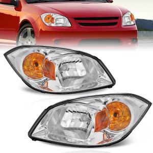 Headlight Assembly Fit for 2005-2010 Chevy Cobalt/2005-2006 Pontiac Pursuit/2007-2009 Pontiac G5 Chrome Housing With Amber Reflector-S