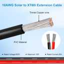 10AWG 10FT Solar to XT60i Extension Cable 3 6 10 35 50 75 100FT Heavy Duty Adapter Cable Connector XT60i Wire for Portable Power Station, Solar Panel, RV, Battery, Renewable energy Applications