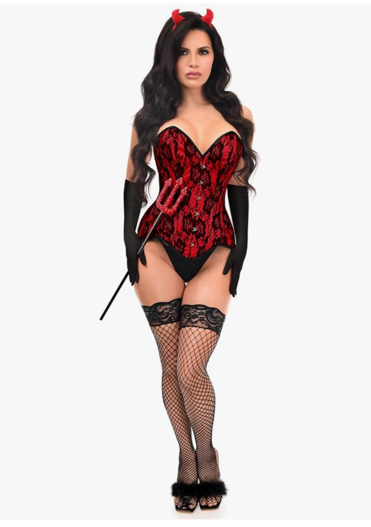 Daisy corsets womens Top Drawer 4 Pc Premium Devil Corset Costume, Size XL