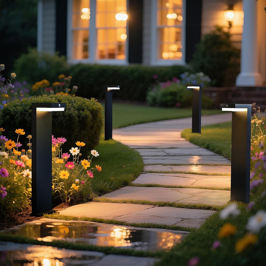 20.5" Solar Pathway Lights - Walkway Solar Lights for Outside - PIR Sensor & Two Lighting Modes - Rechargeable Battery Lasts Up to 55 Hours - 3000K - IP44 Weather Resistant - 4 Pack, 4 Pack Landscape Lights