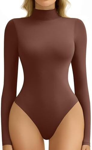 Avidlove Bodysuits for Women High Neck Long Sleeve Body Suits Snap Closure Double Lined Mock Neck Bodysuit Soft, Size Medium