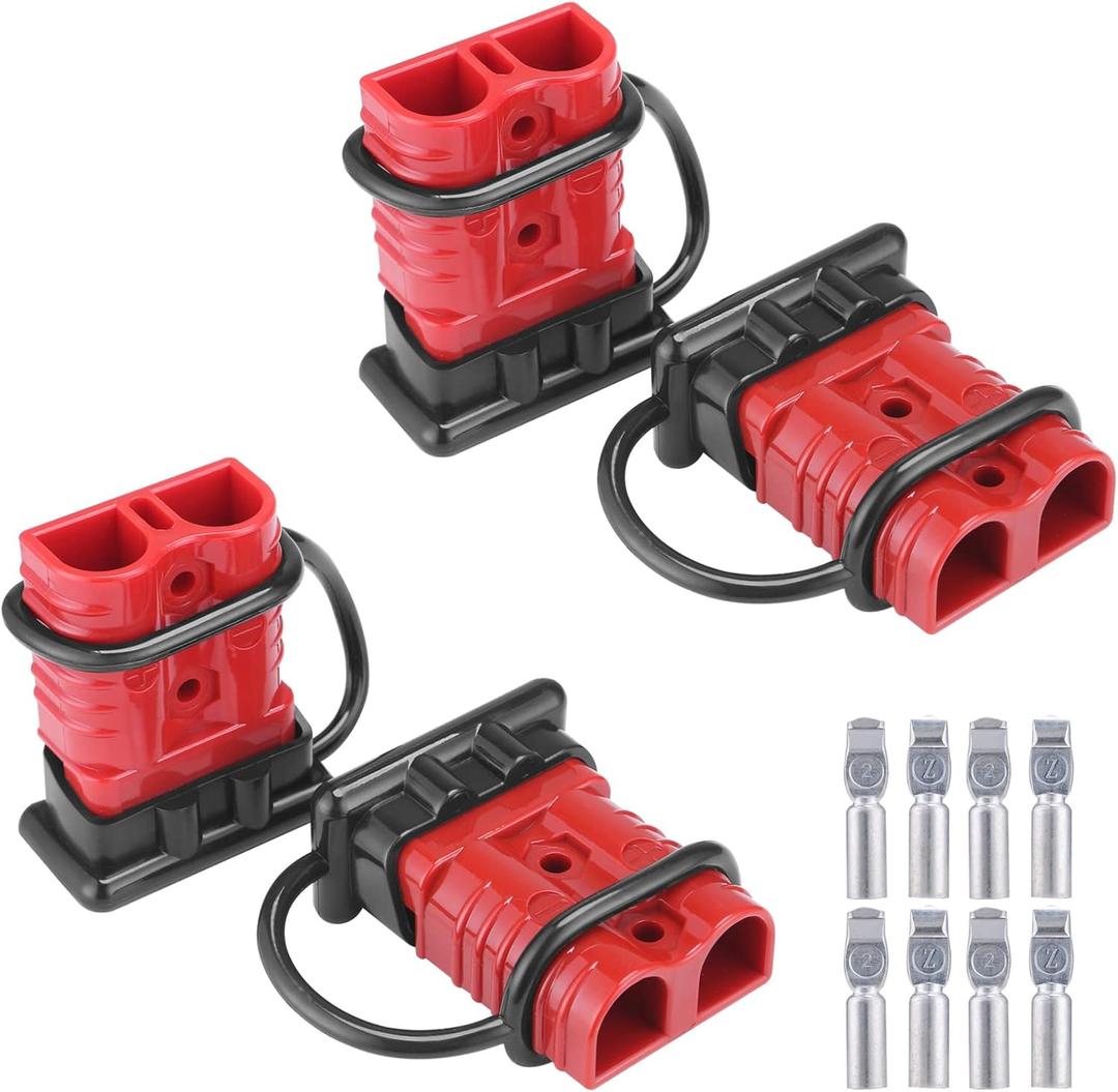 MUYI 6-10 Gauge 50A Battery Cable Quick Connect/Disconnect Wire Harness Plug Connector for Recovery Winch Auto Car Trailer(4pcs Red)