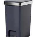 Rectangular Kitchen Step Trash Can with Soft-Close Lid, Gray Plastic Slim Trash Can with Foot Pedal – Waste Baskets with Lids 4 Gallons, Step-On Trash Can for Bathroom, Small Trash Can with Lids